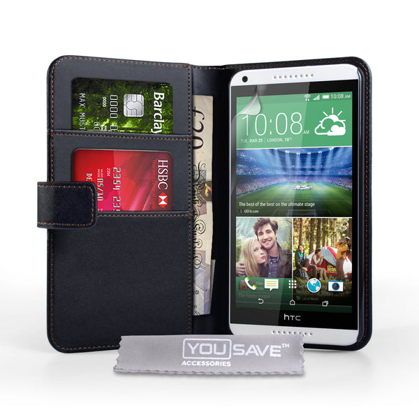 YouSave Accessories HTC Desire 816 Leather-Effect Wallet Case - Black