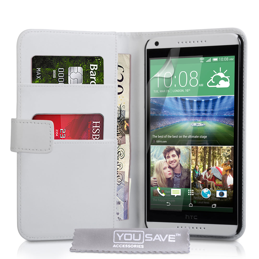YouSave Accessories HTC Desire 816 Leather-Effect Wallet Case - White