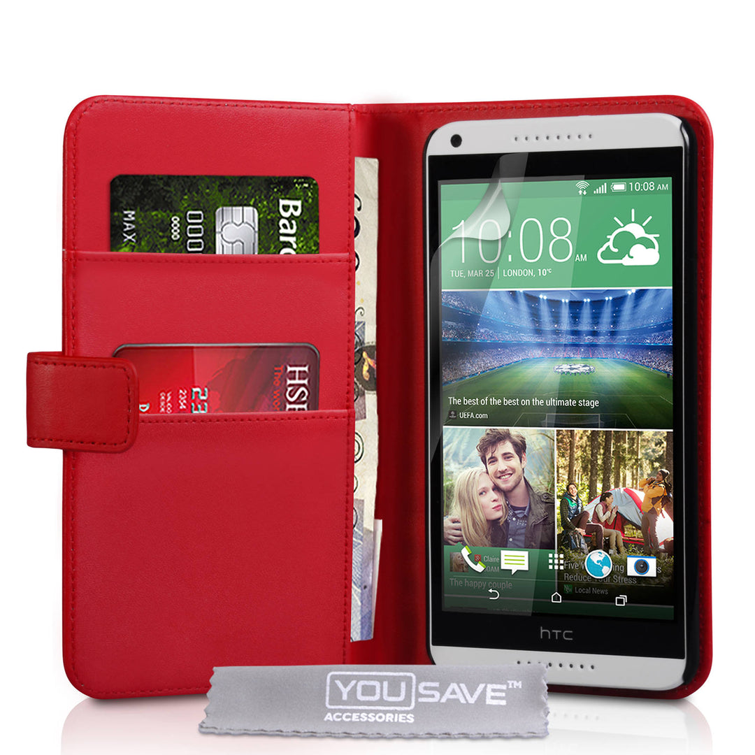 YouSave Accessories HTC Desire 816 Leather-Effect Wallet Case - Red