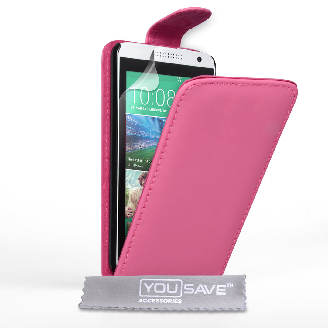 YouSave Accessories HTC Desire 610 Leather-Effect Flip Case - Hot Pink