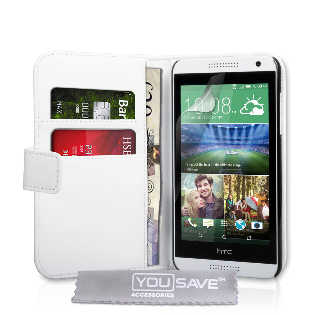YouSave Accessories HTC Desire 610 Leather-Effect Wallet Case - White