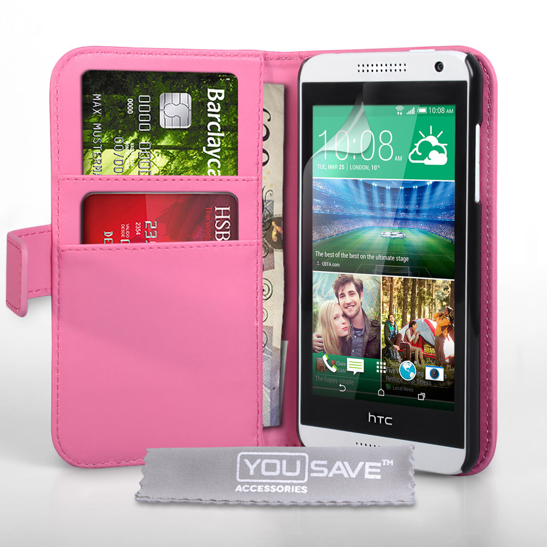 YouSave HTC Desire 610 Leather-Effect Wallet Case - Hot Pink
