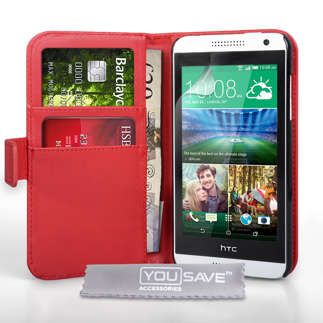 YouSave Accessories HTC Desire 610 Leather-Effect Wallet Case - Red