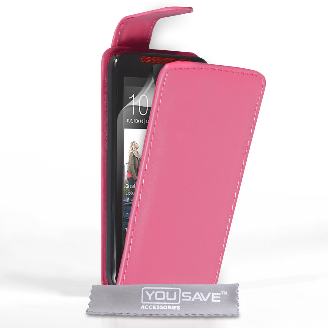YouSave Accessories HTC Desire 310 Leather-Effect Flip Case - Hot Pink