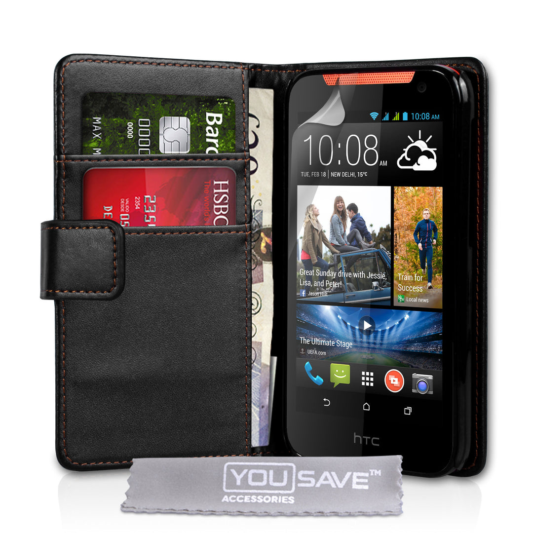 YouSave Accessories HTC Desire 310 Leather-Effect Wallet Case - Black