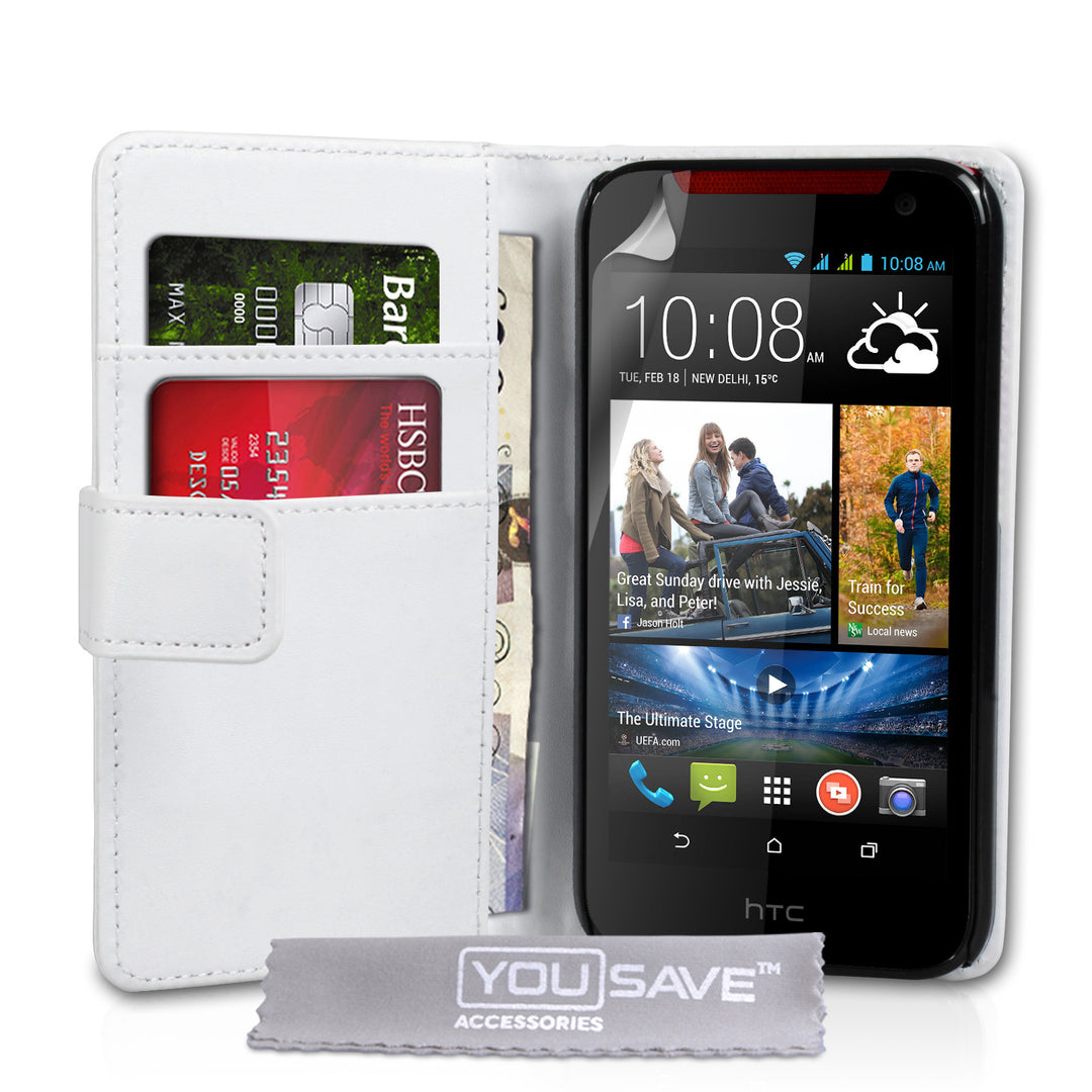 YouSave Accessories HTC Desire 310 Leather-Effect Wallet Case - White