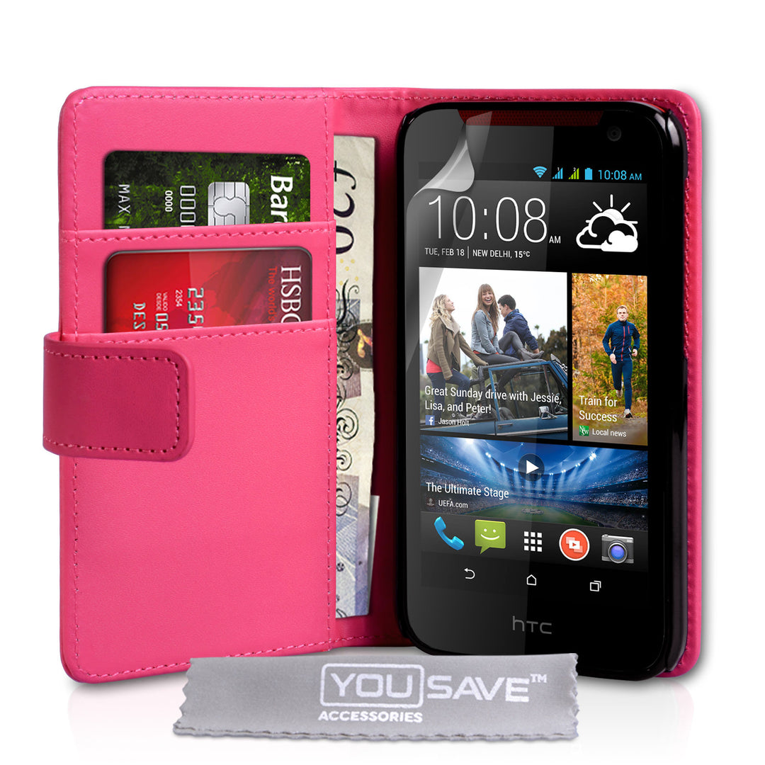 YouSave HTC Desire 310 Leather-Effect Wallet Case - Hot Pink