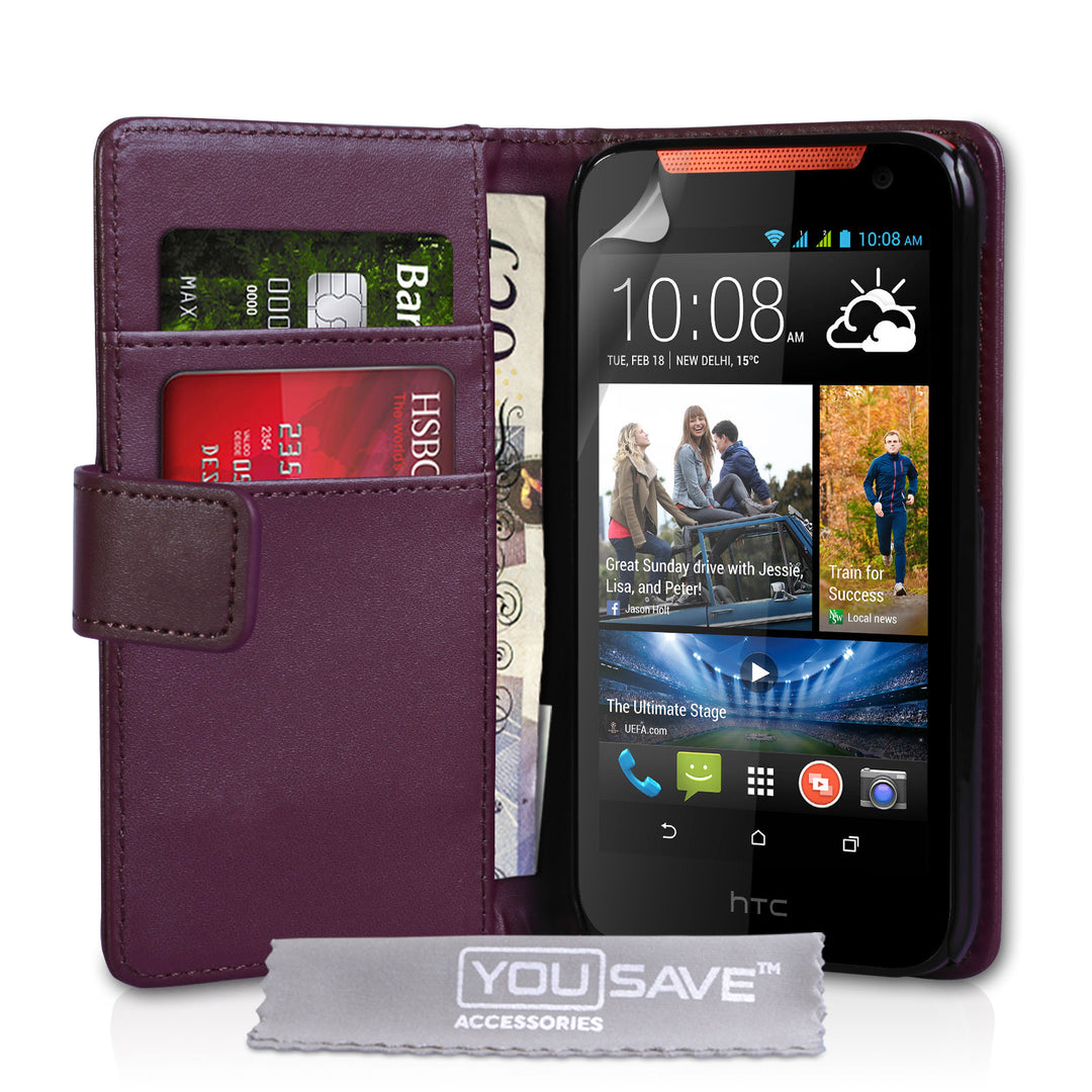 YouSave Accessories HTC Desire 310 Leather-Effect Wallet Case - Purple