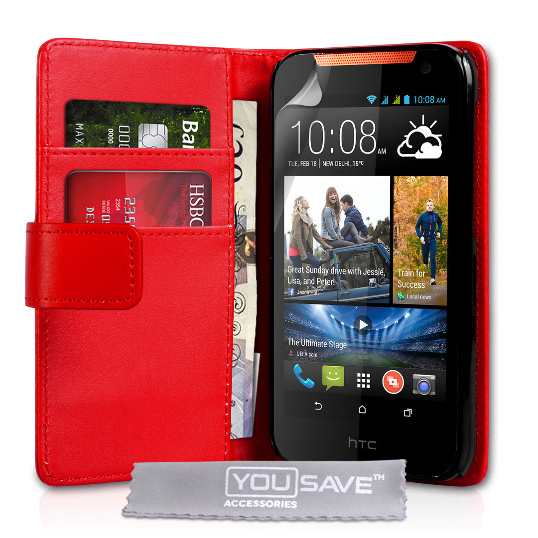 YouSave Accessories HTC Desire 310 Leather-Effect Wallet Case - Red