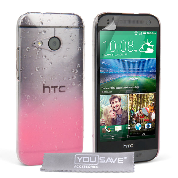 YouSave HTC One Mini 2 Raindrop Hard Case - Baby Pink-Clear