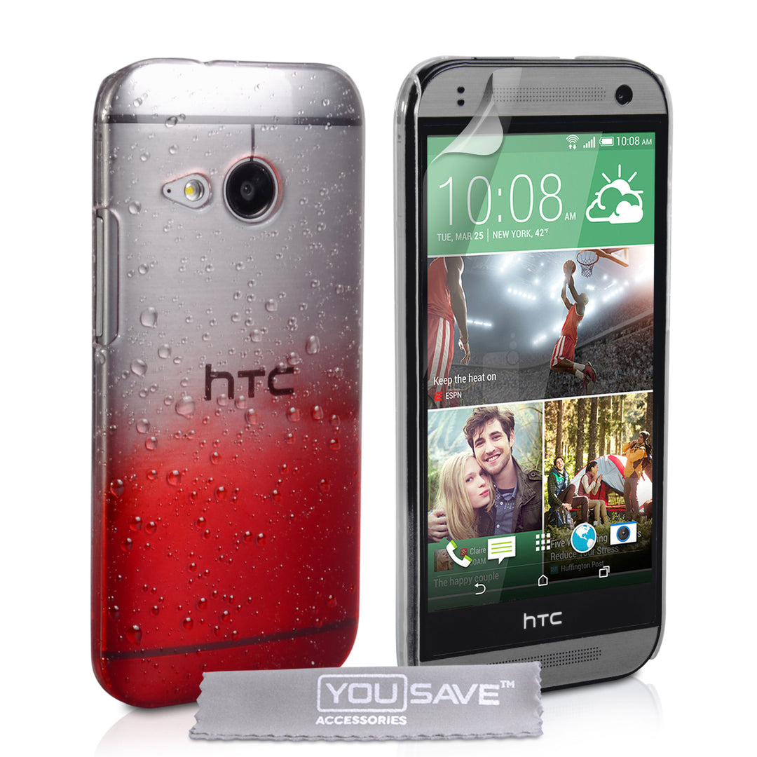YouSave Accessories HTC One Mini 2 Raindrop Hard Case - Red-Clear
