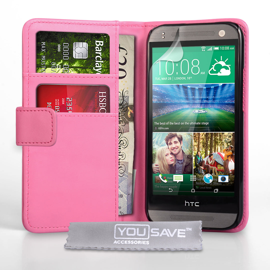 YouSave HTC One Mini 2 Leather-Effect Wallet Case - Hot Pink