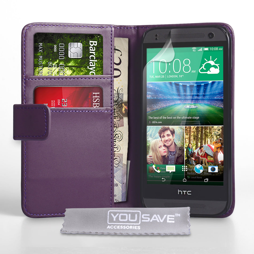YouSave Accessories HTC One Mini 2 Leather-Effect Wallet Case - Purple