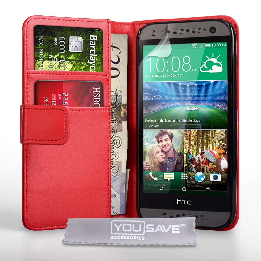 YouSave Accessories HTC One Mini 2 Leather-Effect Wallet Case - Red