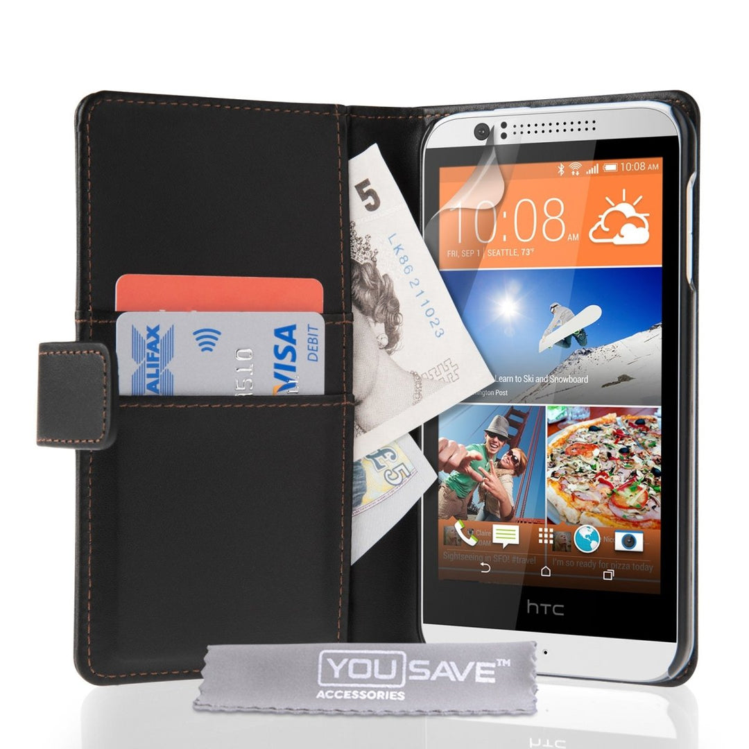 Yousave Accessories HTC Desire 510 Leather - Effect Wallet Case - Black - Mobile Madhouse