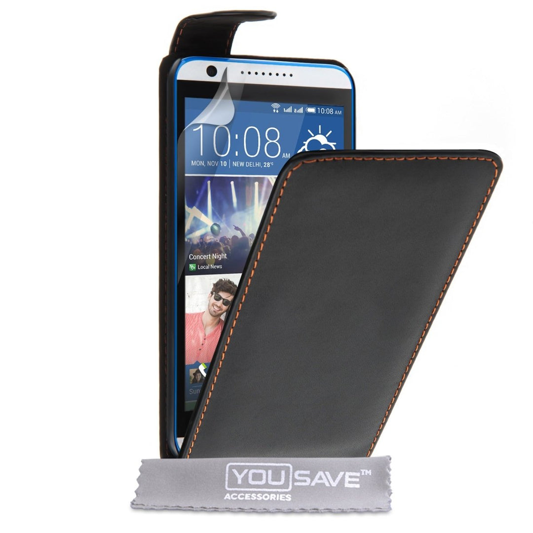 HTC Desire 820 Leather - Effect Flip Case - Black - Mobile Madhouse