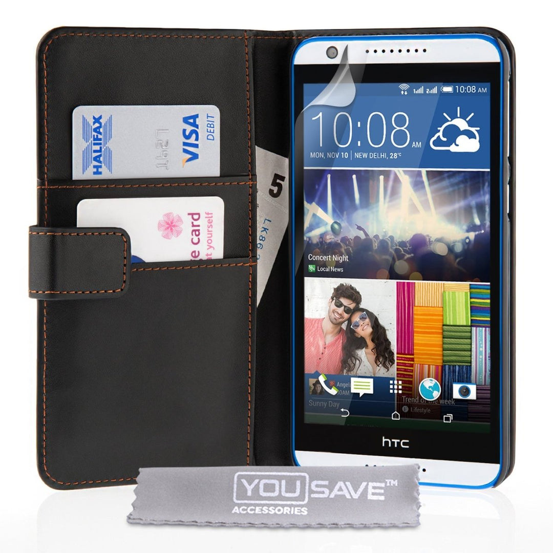 Yousave Accessories HTC Desire 820 Leather - Effect Wallet Case - Black - Mobile Madhouse