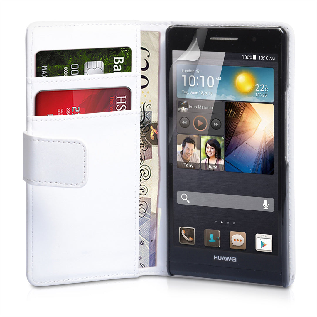 YouSave Huawei Ascend P6 Leather-Effect Wallet Case - White