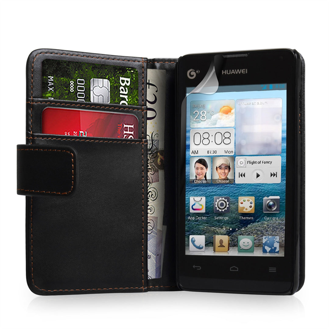 YouSave Huawei Ascend Y300 Leather Effect Wallet Case - Black