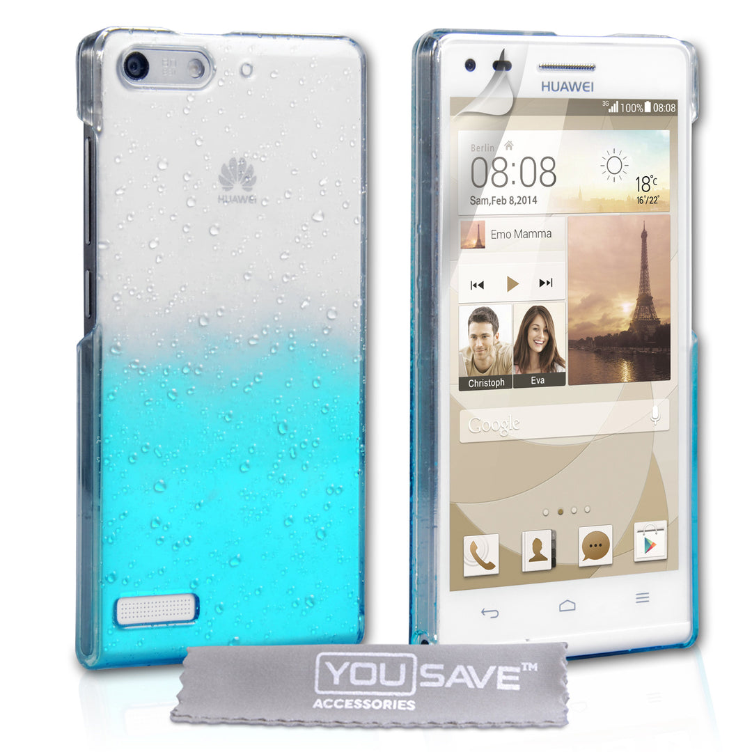 YouSave Accessories Huawei Ascend G6 Raindrop Hard Case - Blue-Clear