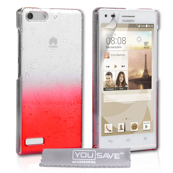 YouSave Accessories Huawei Ascend G6 Raindrop Hard Case - Red-Clear