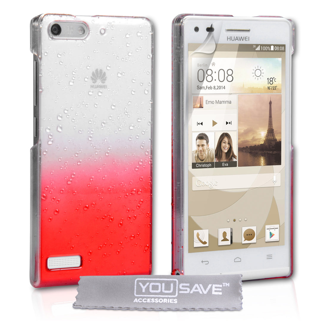 YouSave Accessories Huawei Ascend G6 Raindrop Hard Case - Red-Clear