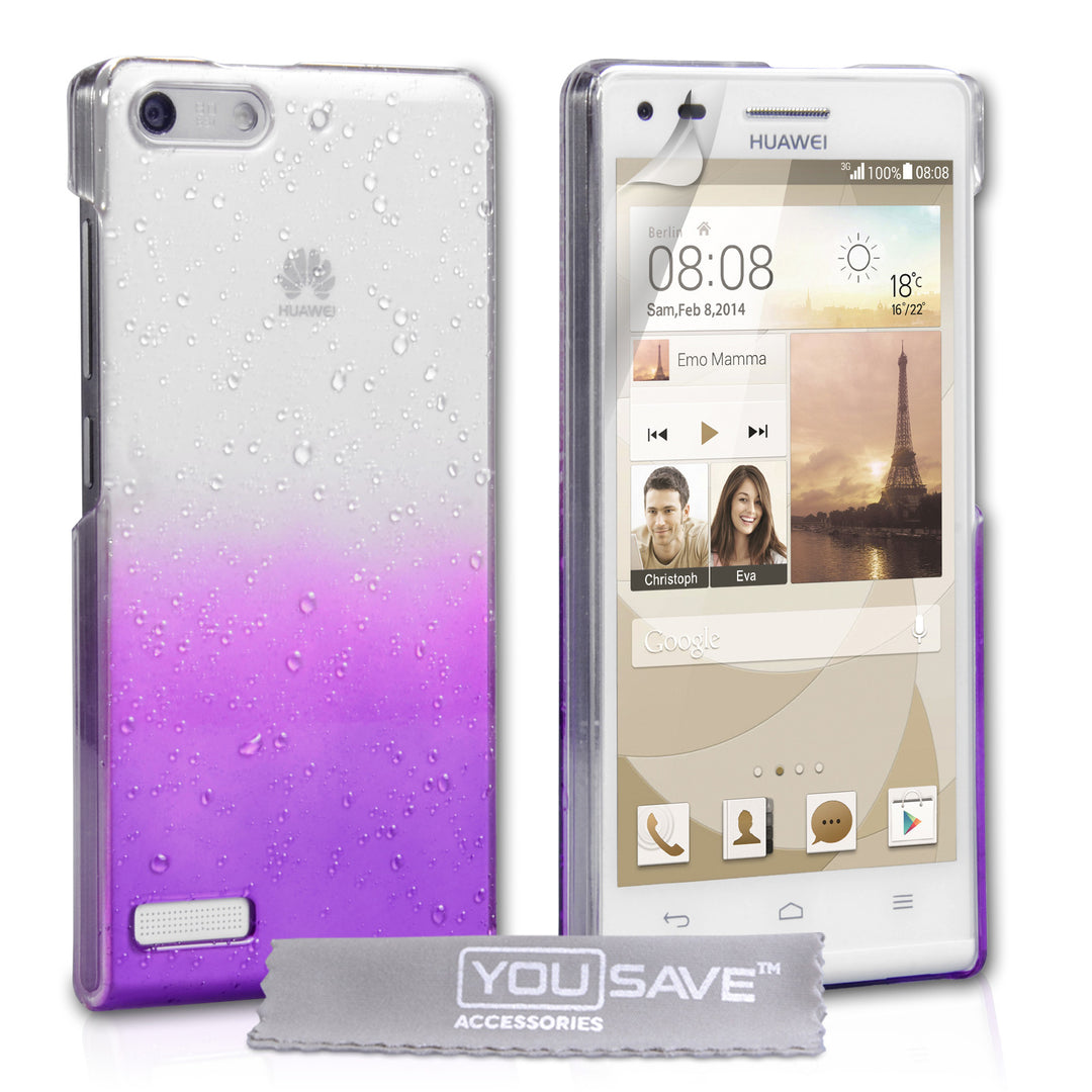 YouSave Accessories Huawei Ascend G6 Raindrop Hard Case - Purple-Clear