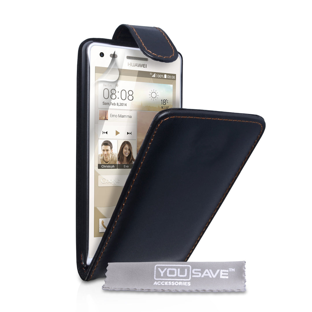 YouSave Accessories Huawei Ascend G6 Leather-Effect Flip Case - Black