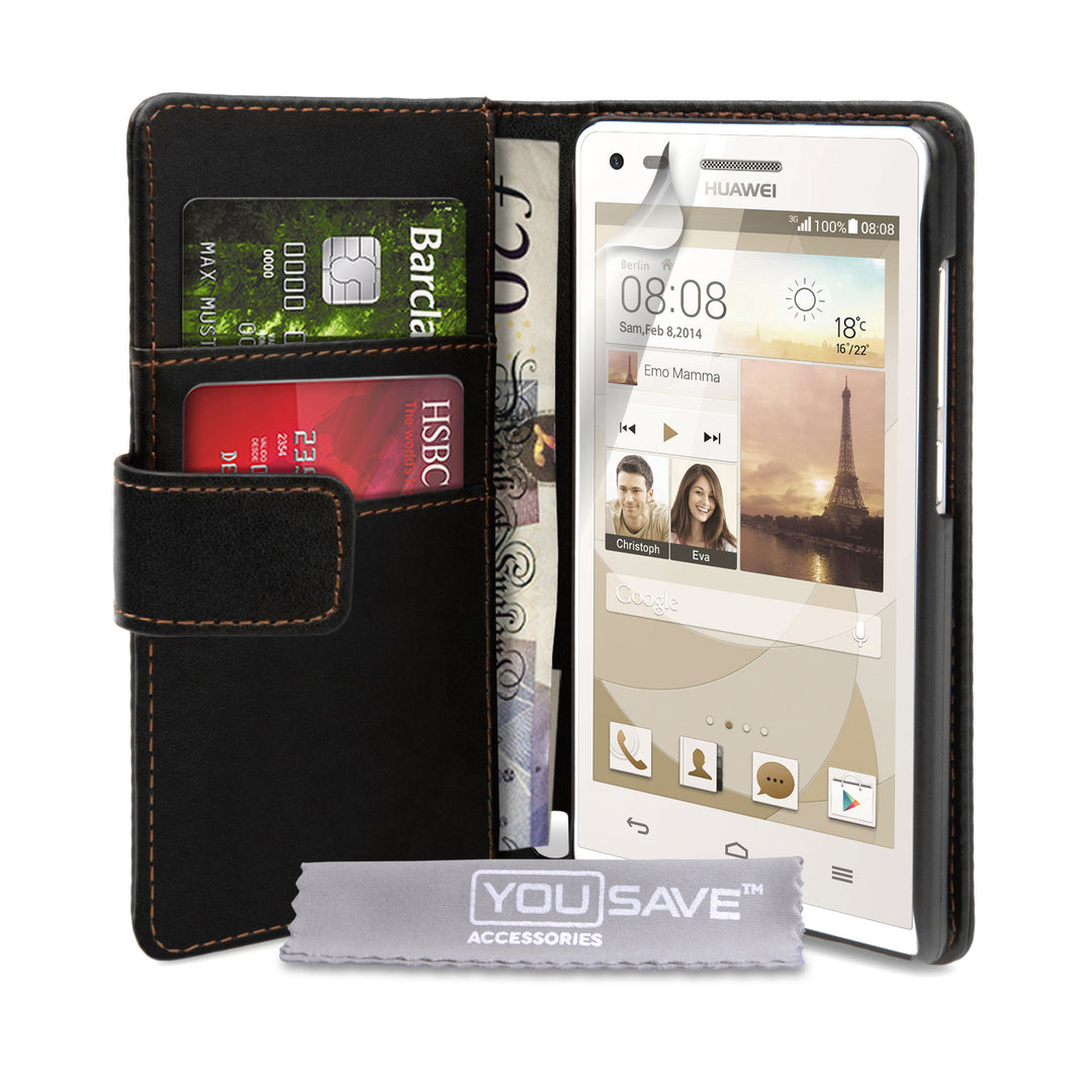 YouSave Huawei Ascend G6 Leather-Effect Wallet Case - Black