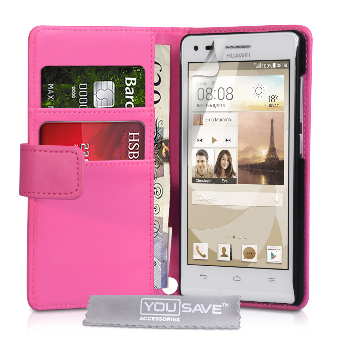 YouSave Huawei Ascend G6 Leather-Effect Wallet Case - Hot Pink