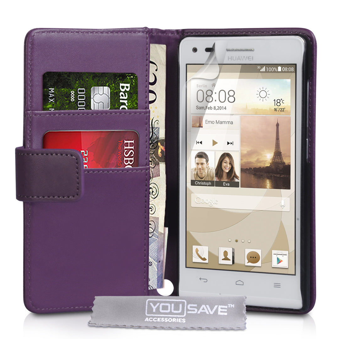 YouSave Huawei Ascend G6 Leather-Effect Wallet Case - Purple