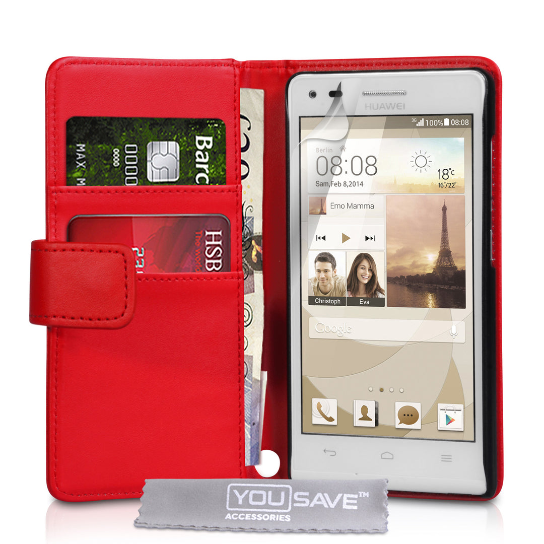 YouSave Accessories Huawei Ascend G6 Leather-Effect Wallet Case - Red