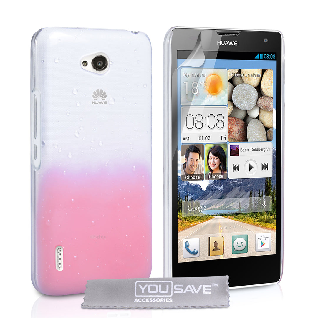 YouSave Huawei Ascend G740 Raindrop Hard Case - Baby Pink-Clear