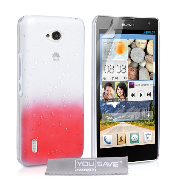 YouSave Accessories Huawei Ascend G740 Raindrop Hard Case - Red-Clear