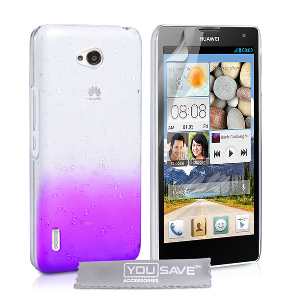 YouSave Huawei Ascend G740 Raindrop Hard Case - Purple-Clear