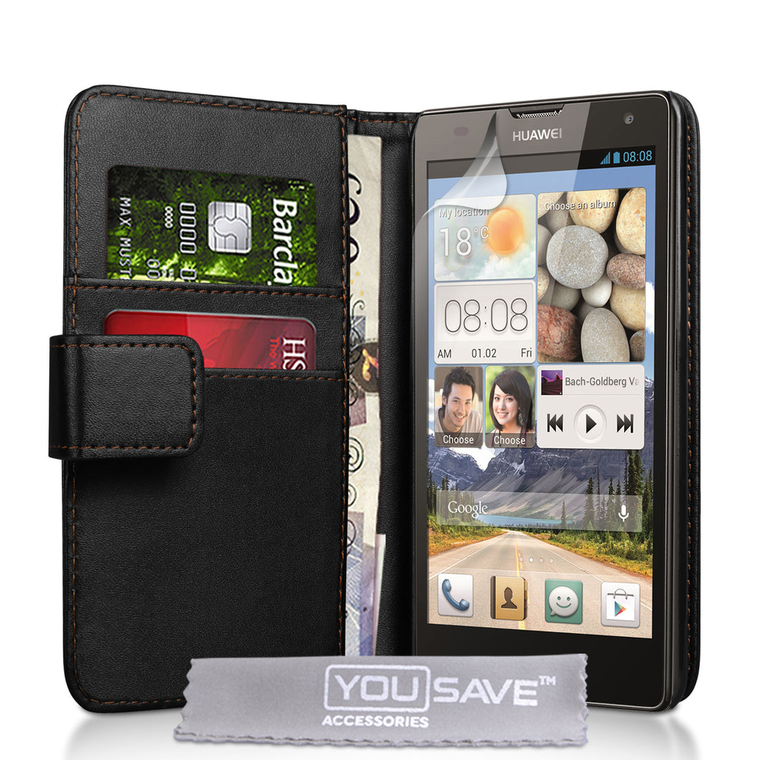 YouSave Huawei Ascend G740 Leather-Effect Wallet Case - Black