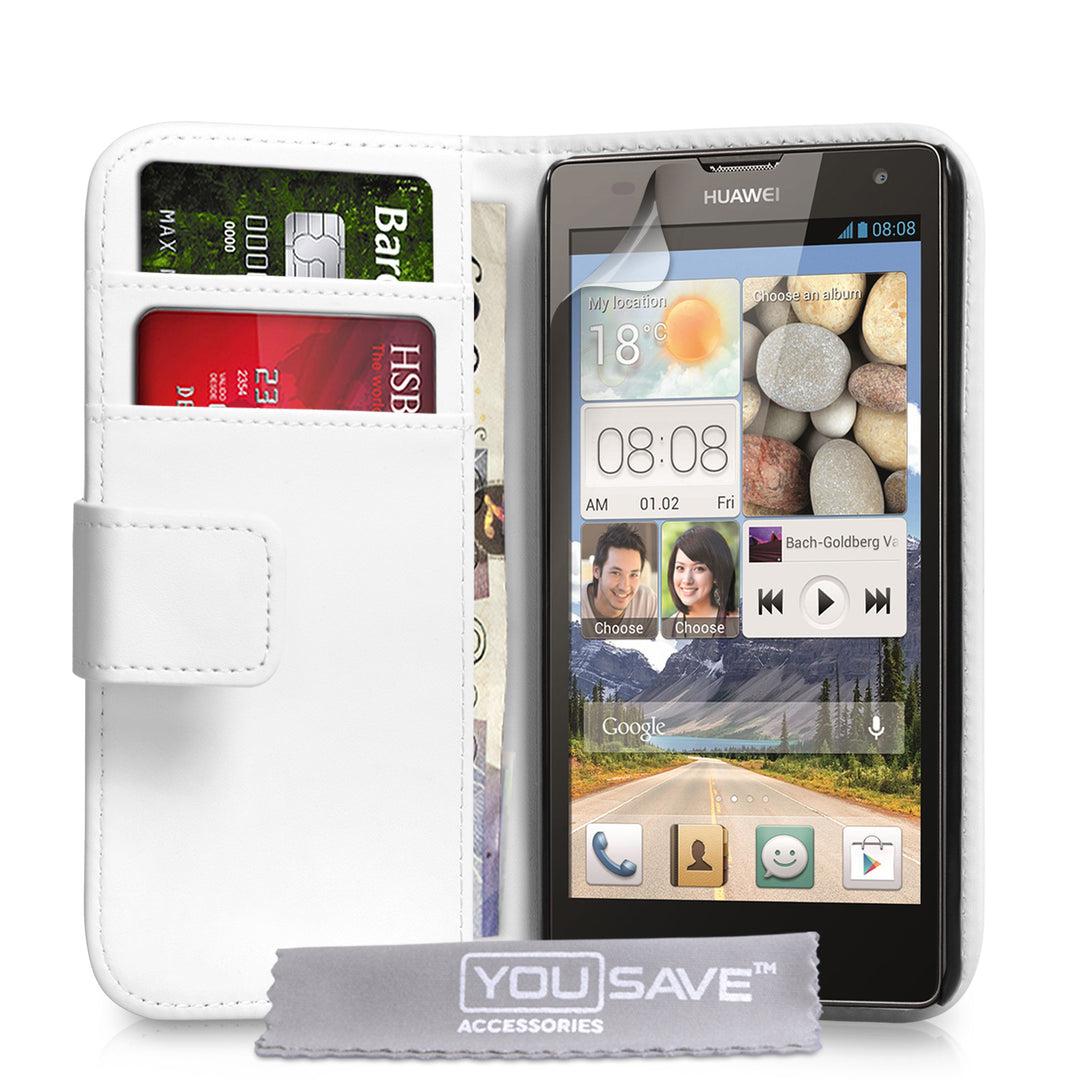YouSave Huawei Ascend G740 Leather-Effect Wallet Case - White