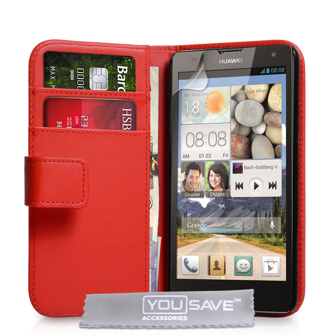 YouSave Huawei Ascend G740 Leather-Effect Wallet Case - Red