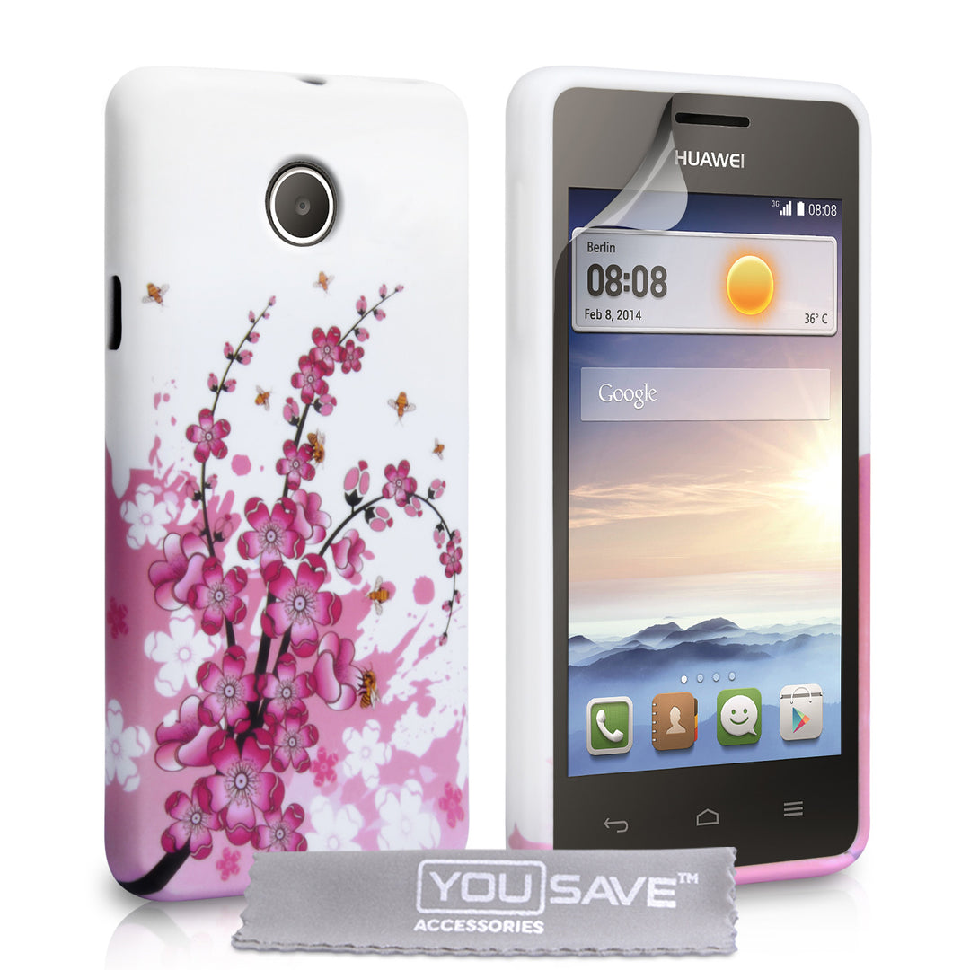 YouSave Accessories Huawei Ascend Y330 Floral Bee Silicone Gel Case