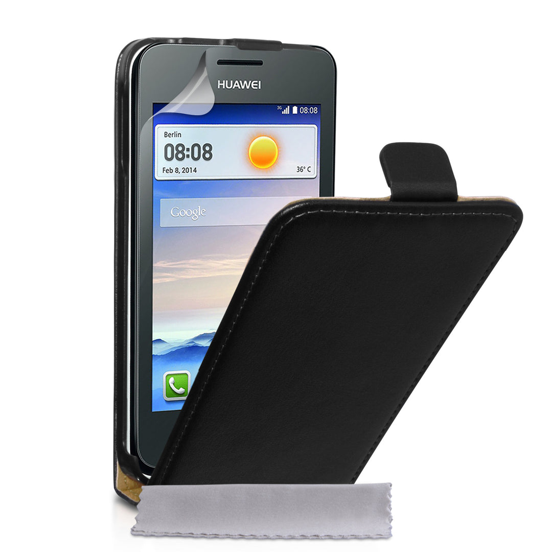 Caseflex Huawei Ascend Y330 Real Leather Flip Case - Black