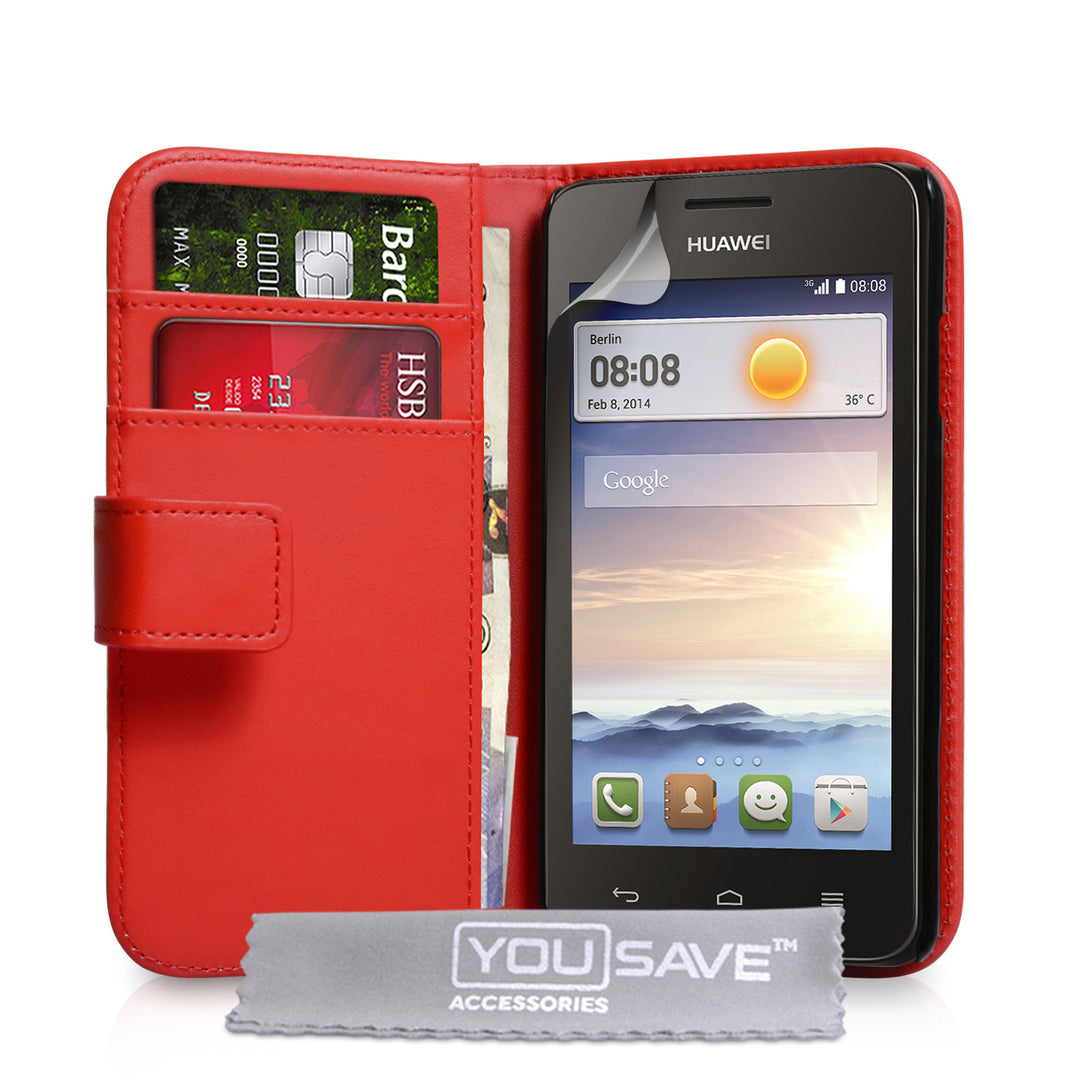 YouSave Huawei Ascend Y330 Leather-Effect Wallet Case - Red