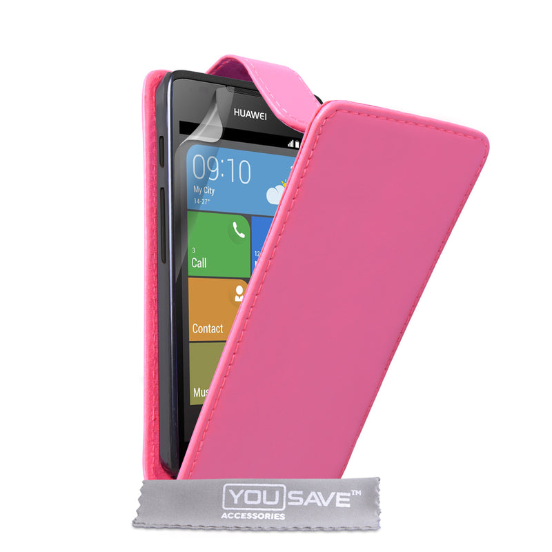 YouSave Huawei Ascend Y530 Leather-Effect Flip Case - Hot Pink