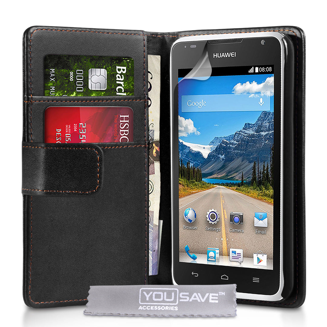 YouSave Huawei Ascend Y530 Leather-Effect Wallet Case - Black