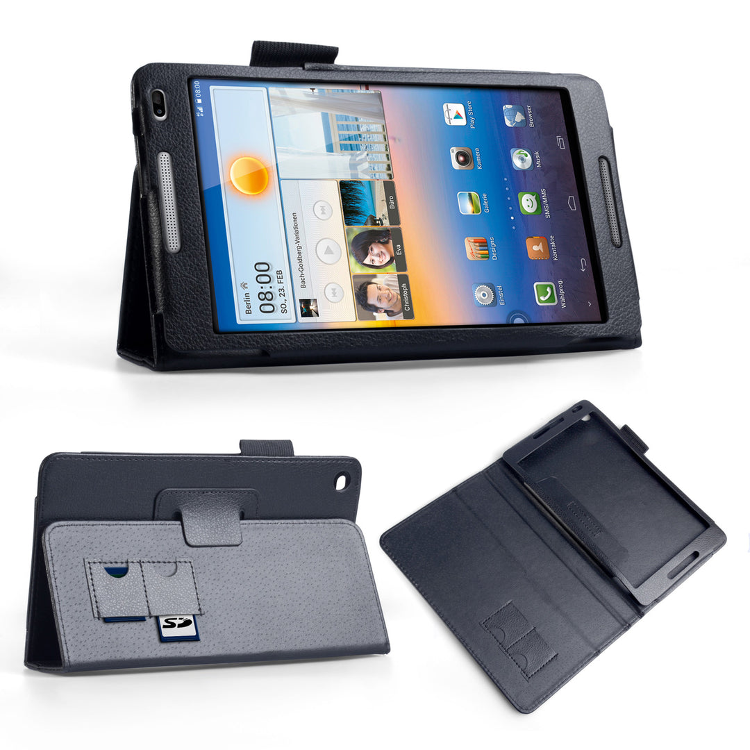 YouSave Huawei Mediapad M1 Textured Faux Leather Stand Case - Black 
