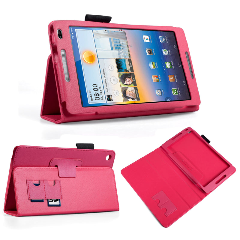 YouSave Huawei Mediapad M1 Textured Faux Leather Stand Case Hot Pink 