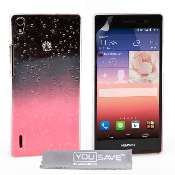 YouSave Huawei Ascend P7 Raindrop Hard Case - Baby Pink-Clear