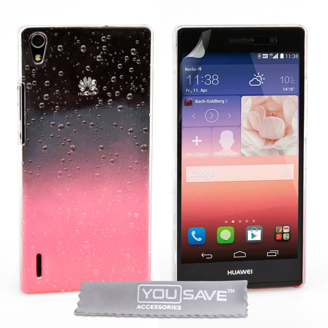 YouSave Huawei Ascend P7 Raindrop Hard Case - Baby Pink-Clear