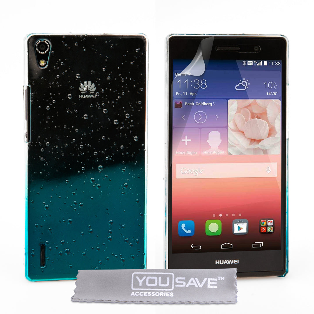 YouSave Accessories Huawei Ascend P7 Raindrop Hard Case - Blue-Clear