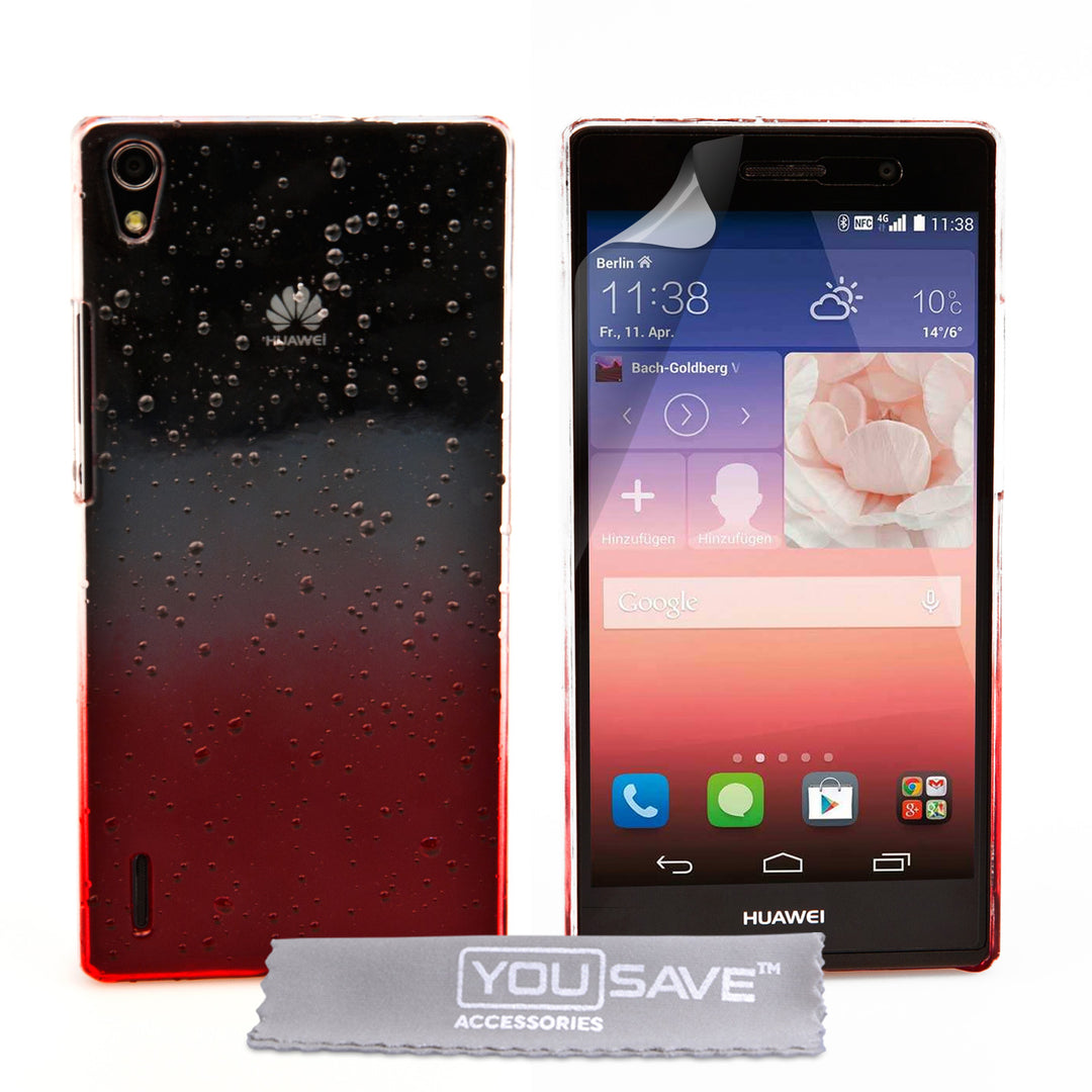 YouSave Accessories Huawei Ascend P7 Raindrop Hard Case - Red-Clear