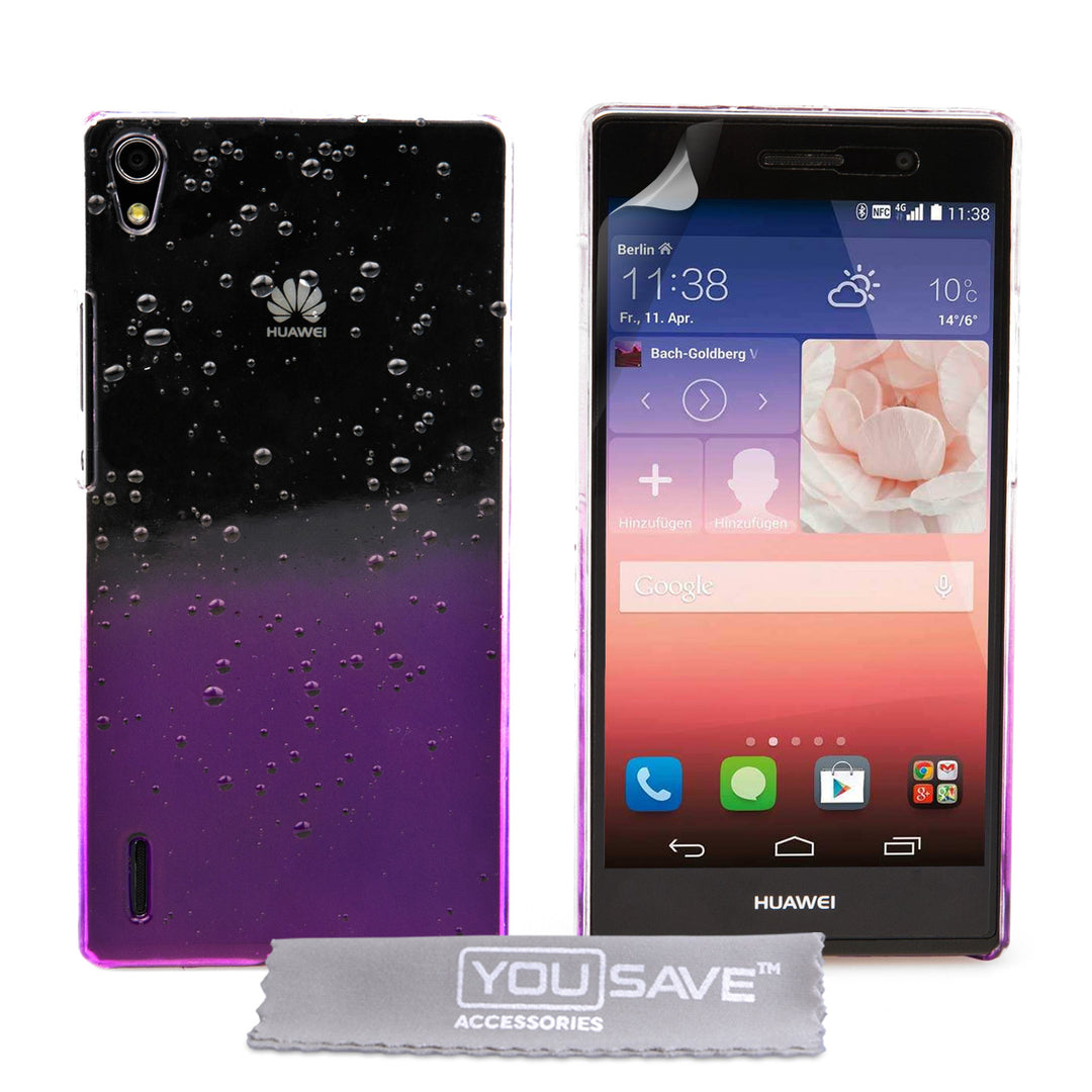 YouSave Accessories Huawei Ascend P7 Raindrop Hard Case - Purple-Clear